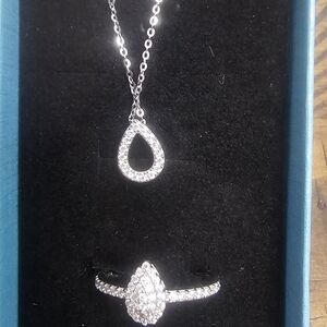 Moissanite Dazzling Silver Teardrop Necklace and Ring‎ Set
